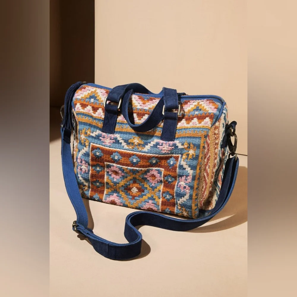 Handmade Boho Chic Satchel / Boston Bag - Navajo Aztec Inspired Design